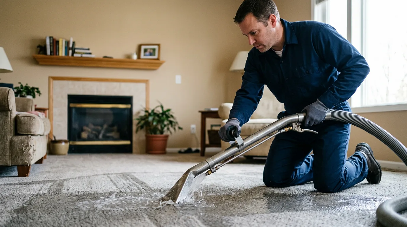 Water damage restoration technician working near Stillman Valley, IL